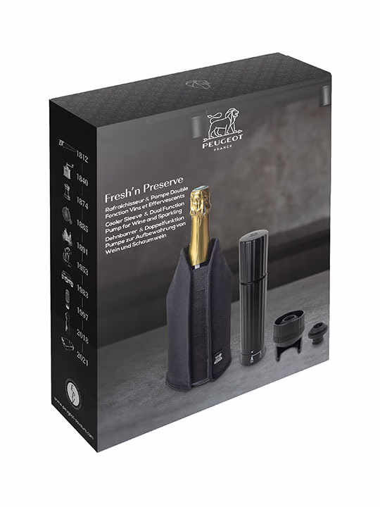 SET BOX ZA VINO - Gift box - Black Frizz cooler sleeve and Dual function Pump - Slika 2
