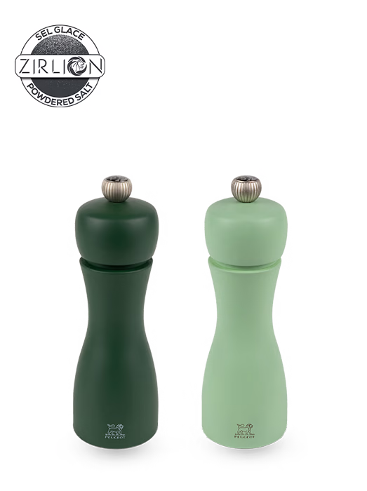 SET MLINOVA SO/BIBER - Set of Manual Salt/Pepper Mills in Wood, Moss Green/Mint Green, 15cm